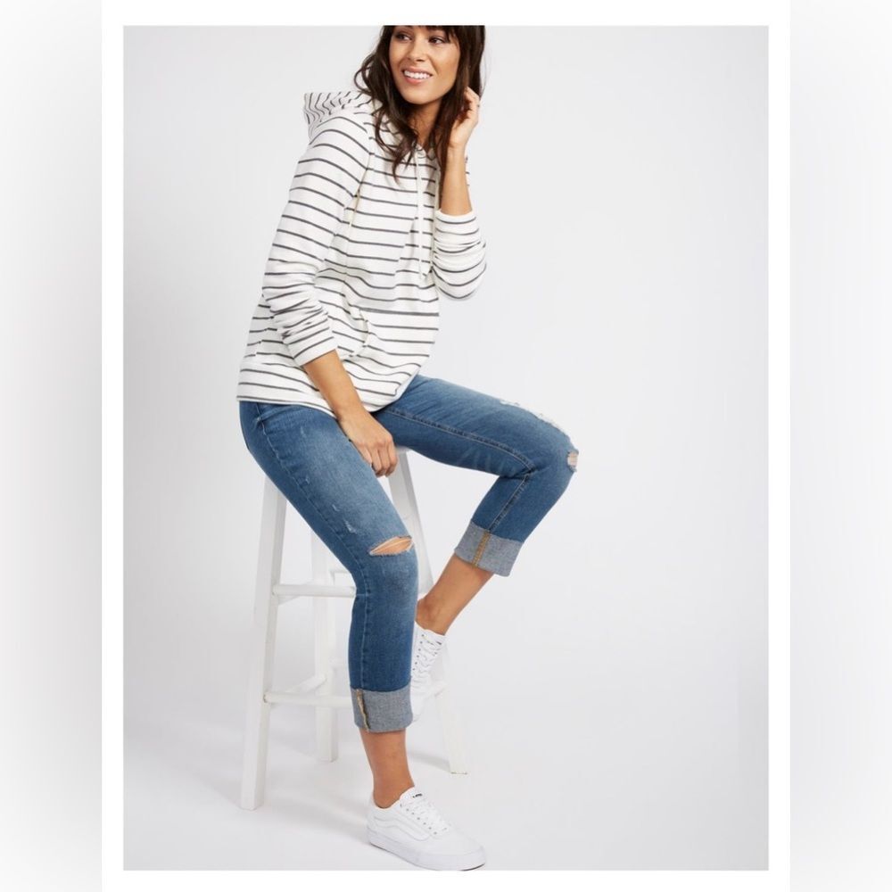 NWOT Motherhood white stripe nursing hoodie Sz Small